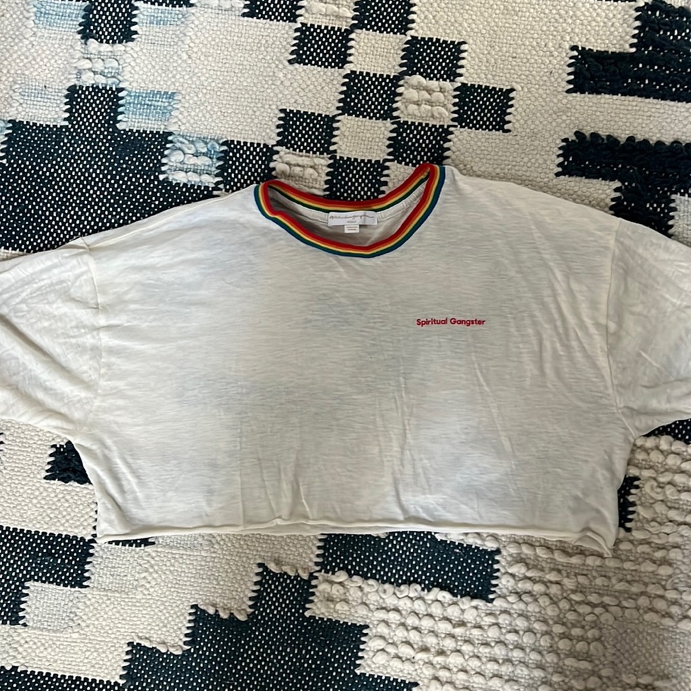 Medium creamy white crop with rainbow details. Spiritual gangster